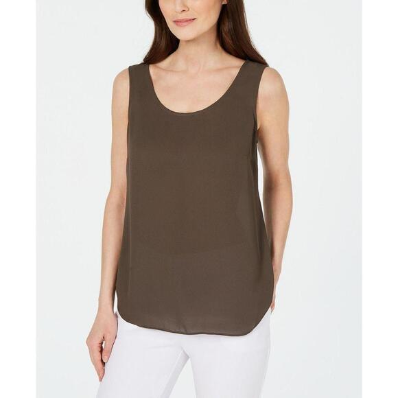 Alfani Sleeveless Scoop-Neck Blouse Urban Olive XS - Picture 1 of 6